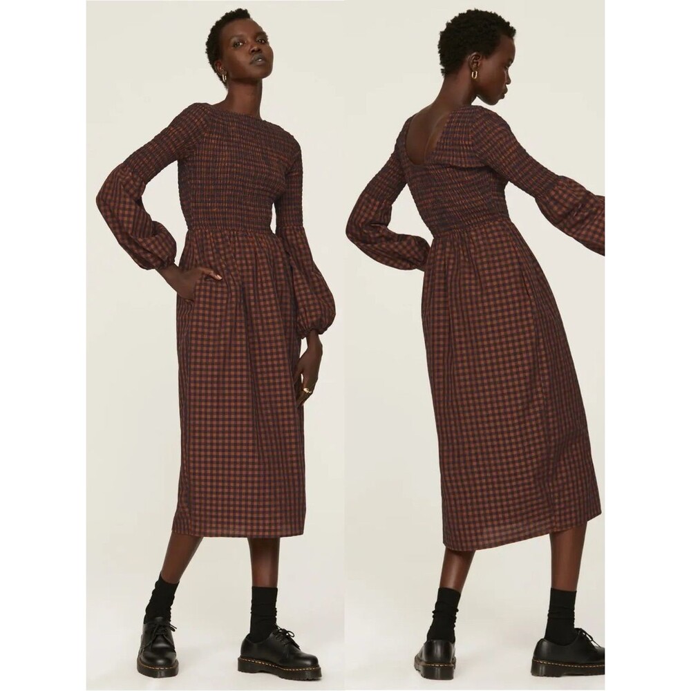 Pamela Love Red Plaid Midi Dress Small Cottagecore Prairie Boho Fall